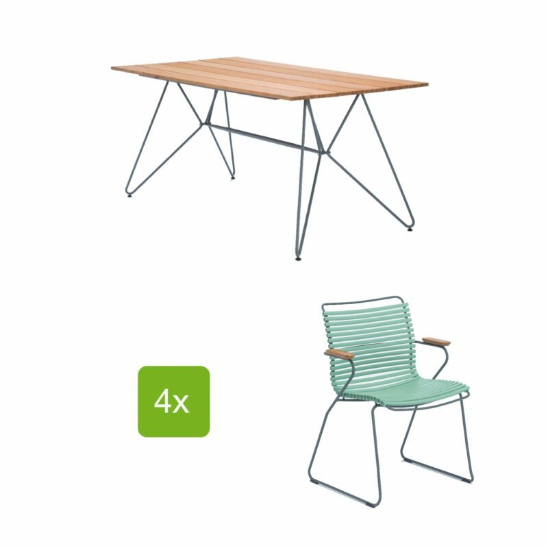 Gartentisch "Sketch" 160x88 cm mit 4 Stühlen "Click", Lamellen dusty green