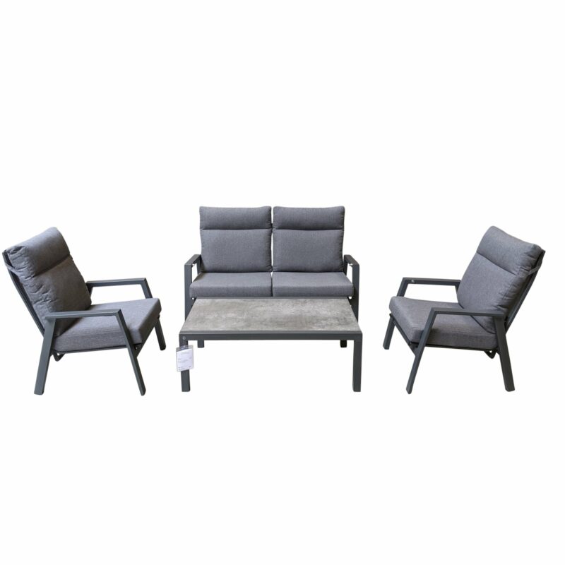 Lesli Living "Ohio" Loungeset, Gestelle Alu, Polster anthrazit, Tischplatte Keramik stone