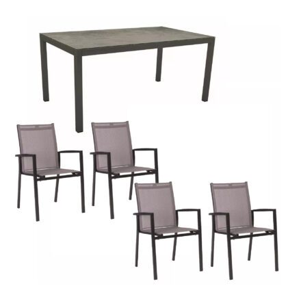 Stern Gartenmöbel-Set “New Levanto“ mit Tisch Alu/HPL, Gestelle Alu anthrazit, Textilgewebe silberfarben, Platte HPL Zement, 130x80 cm