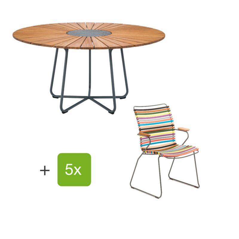 Houe Gartenmöbel-Set mit Tisch "Circle" und Stapelsesessel hoch "Click", Lamellen multicolor 1