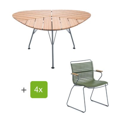 Houe Gartenmöbel-Set mit Tisch "Leaf" und Stapelsessel "Click", Lamellen olivgrün