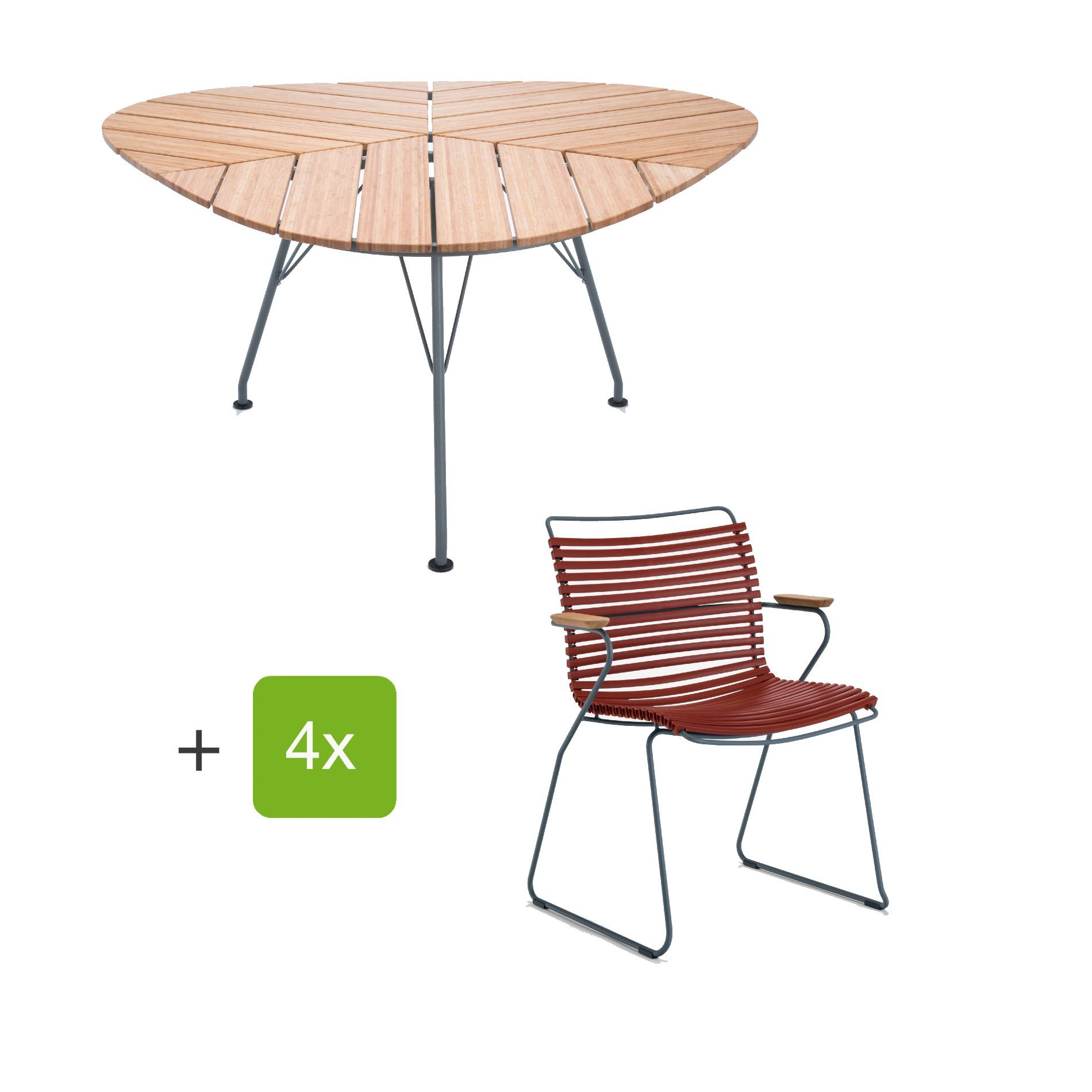 Houe GartenmöbelSet mit Gartentisch "Leaf" und Stapelsessel "Click"