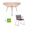 Houe Gartenmöbel-Set mit Tisch "Leaf" und Stapelsessel "Click", Lamellen plum