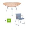 Houe Gartenmöbel-Set mit Tisch "Leaf" und Stapelsessel "Click", Lamellen taubenblau