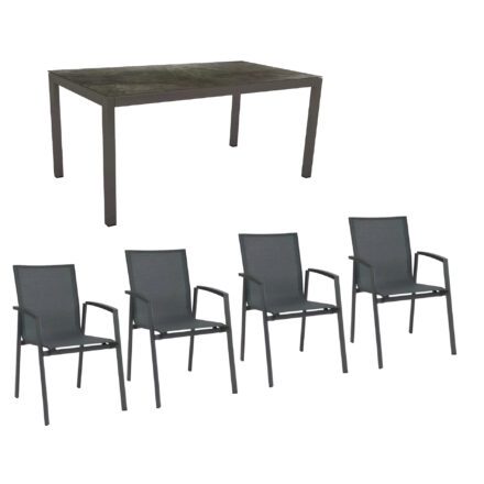 Stern Gartenmöbel-Set mit Stuhl "New Top“ und Gartentisch Aluminium/HPL, Gestelle Aluminium anthrazit, Sitz Textil karbon, Tischplatte HPL Dark Marble, 160x90 cm