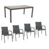 Stern Gartenmöbel-Set mit Stuhl "New Top“ und Gartentisch Aluminium/HPL, Gestelle Aluminium anthrazit, Sitz Textil karbon, Tischplatte HPL Smoky, 160x90 cm