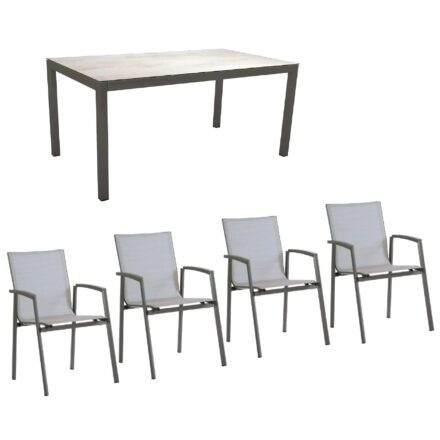 Stern Gartenmöbel-Set mit Stuhl "New Top“ und Gartentisch Aluminium/HPL, Gestelle Aluminium anthrazit, Sitz Textil silber, Tischplatte HPL Zement hell, 160x90 cm