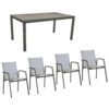Stern Gartenmöbel-Set mit Stuhl "New Top“ und Gartentisch Aluminium/HPL, Gestelle Aluminium anthrazit, Sitz Textil silber, Tischplatte HPL Zement, 160x90 cm