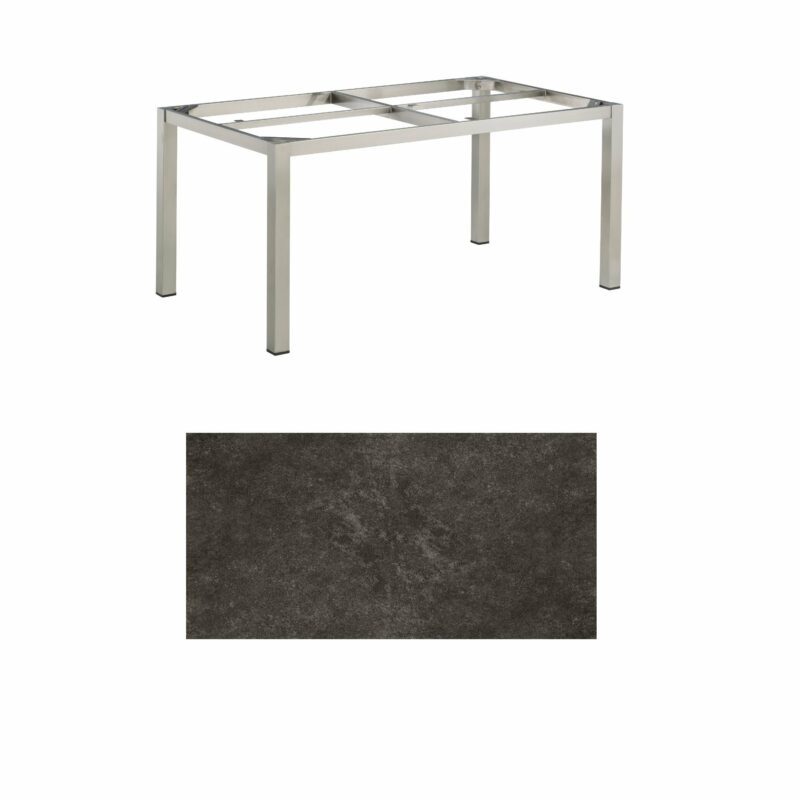 Kettler Gartentisch, Tischgestell 160x95cm "Cubic", Edelstahl, mit Tischplatte Keramik anthrazit