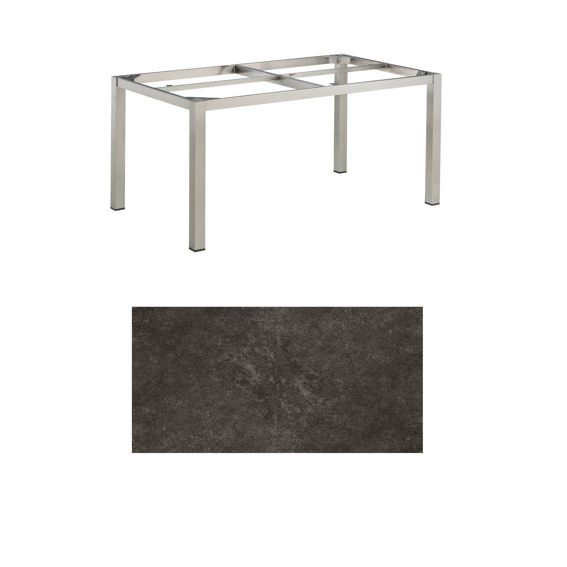 Kettler Gartentisch, Tischgestell 160x95cm "Cubic", Edelstahl, mit Tischplatte Keramik anthrazit