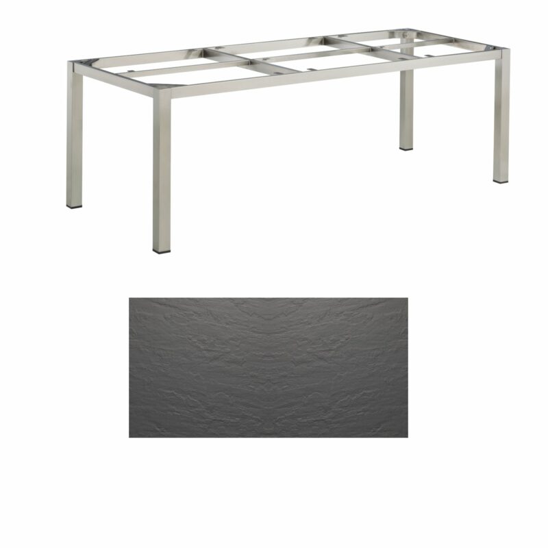 Kettler “Cubic“ Tischsystem Gartentisch, Gestell Edelstahl gebürstet, Tischplatte Kettalux-Plus anthrazit (Schieferoptik), 220x95 cm