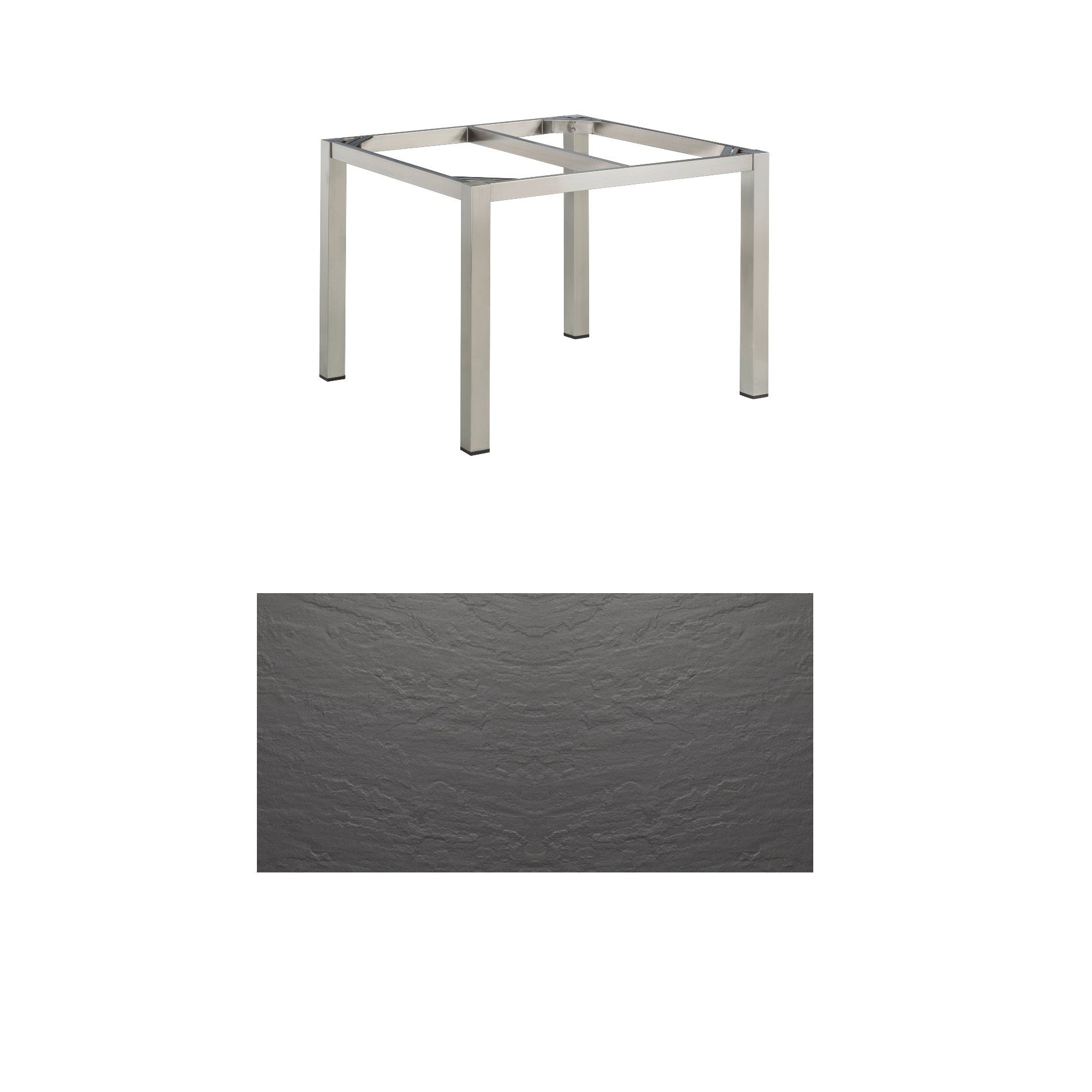 Kettler “Cubic“ Tischsystem Gartentisch, Gestell Edelstahl gebürstet, Tischplatte Kettalux-Plus anthrazit (Schieferoptik), 95x95 cm