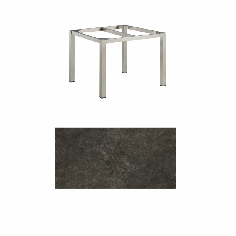 Kettler Gartentisch, Tischgestell 95x95cm "Cubic", Edelstahl, mit Tischplatte Keramik anthrazit