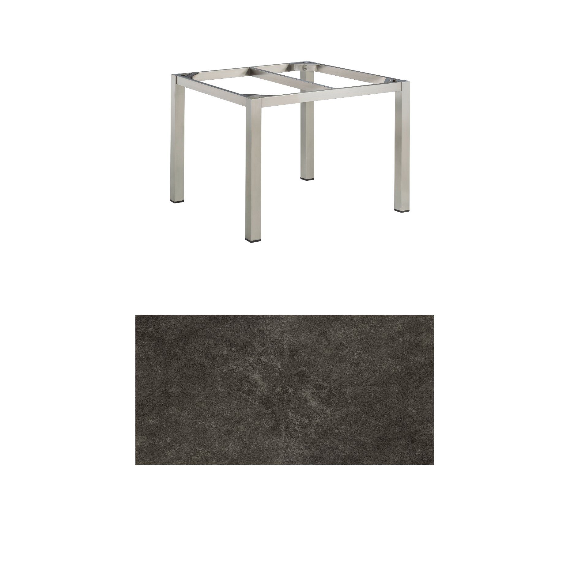 Kettler Gartentisch, Tischgestell 95x95cm "Cubic", Edelstahl, mit Tischplatte Keramik anthrazit