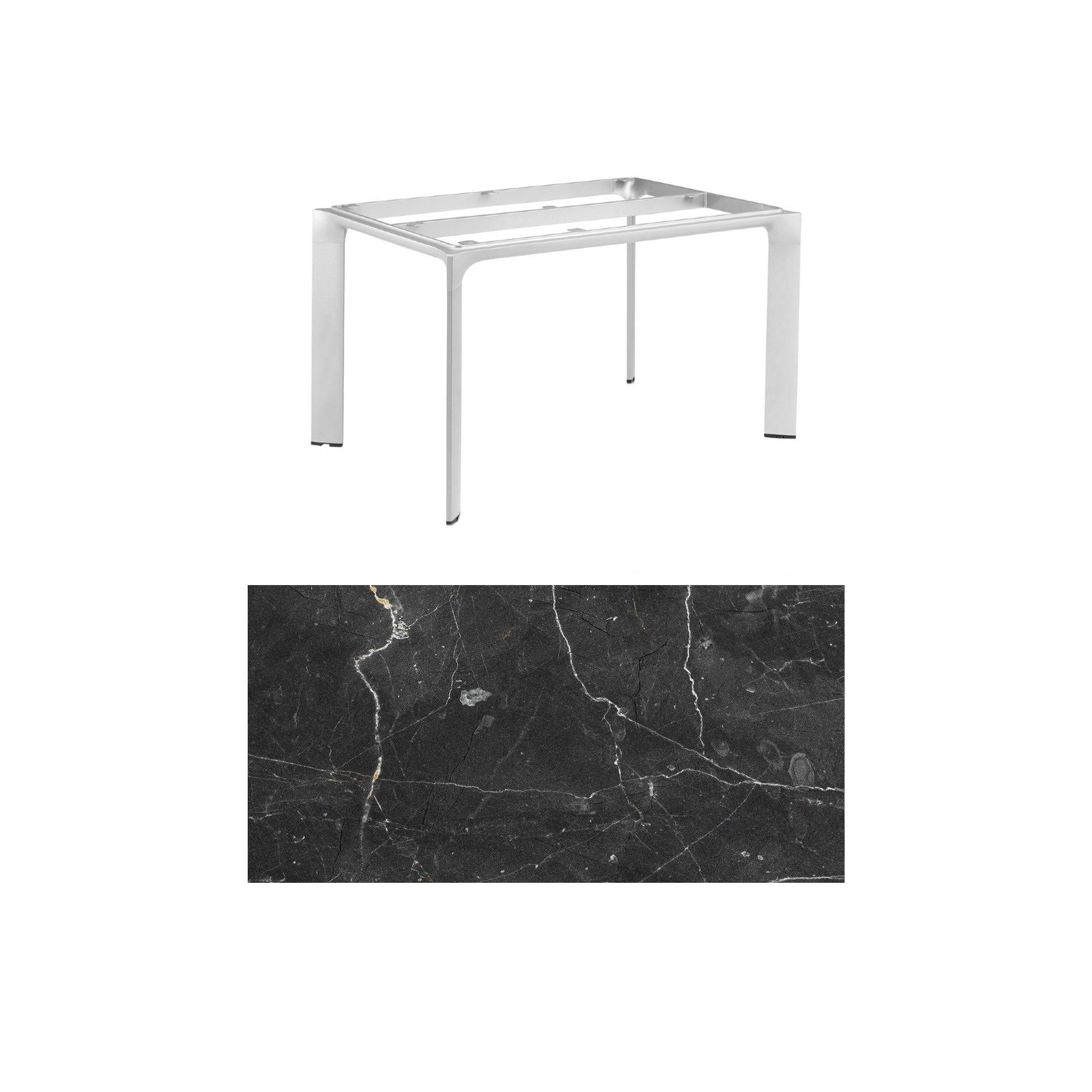 Kettler "Diamond" Tischsystem Gartentisch, Gestell Aluminium silber, Tischplatte HPL Marmor grau, 140x70 cm