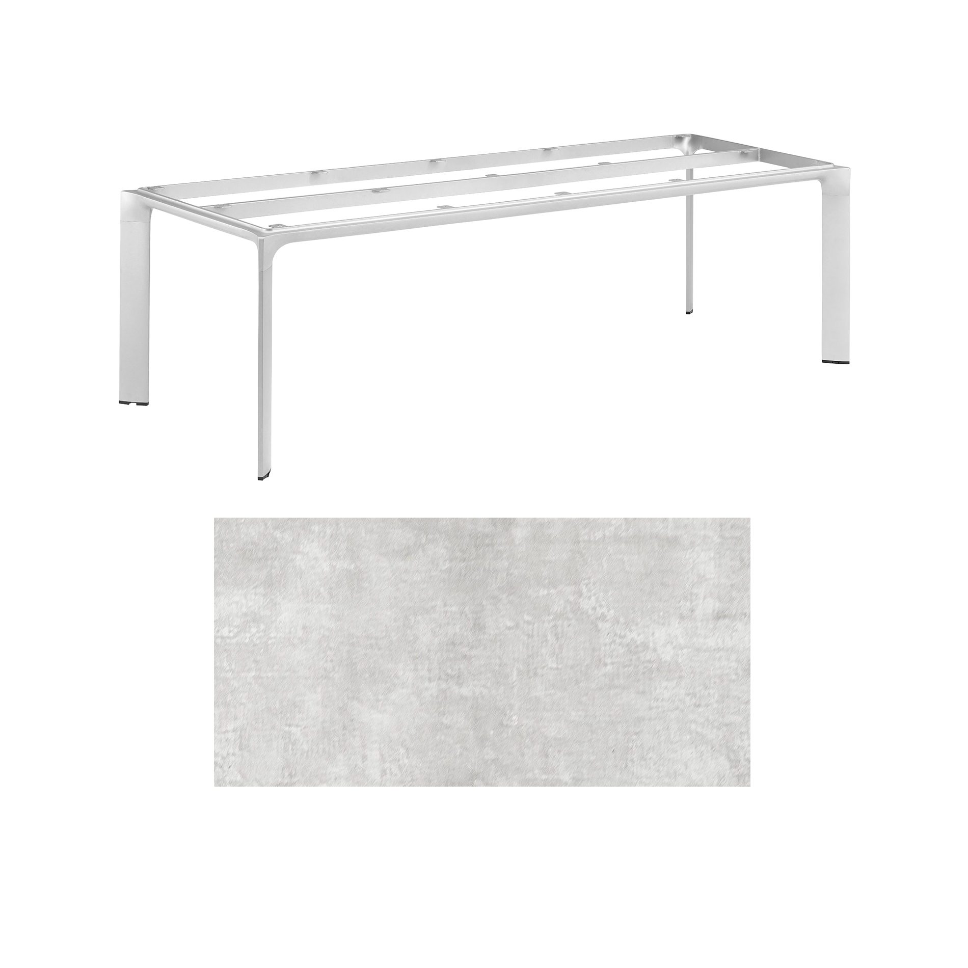 Kettler "Diamond" Tischsystem Gartentisch, Gestell Aluminium silber, Tischplatte HPL hellgrau meliert, 220x95 cm