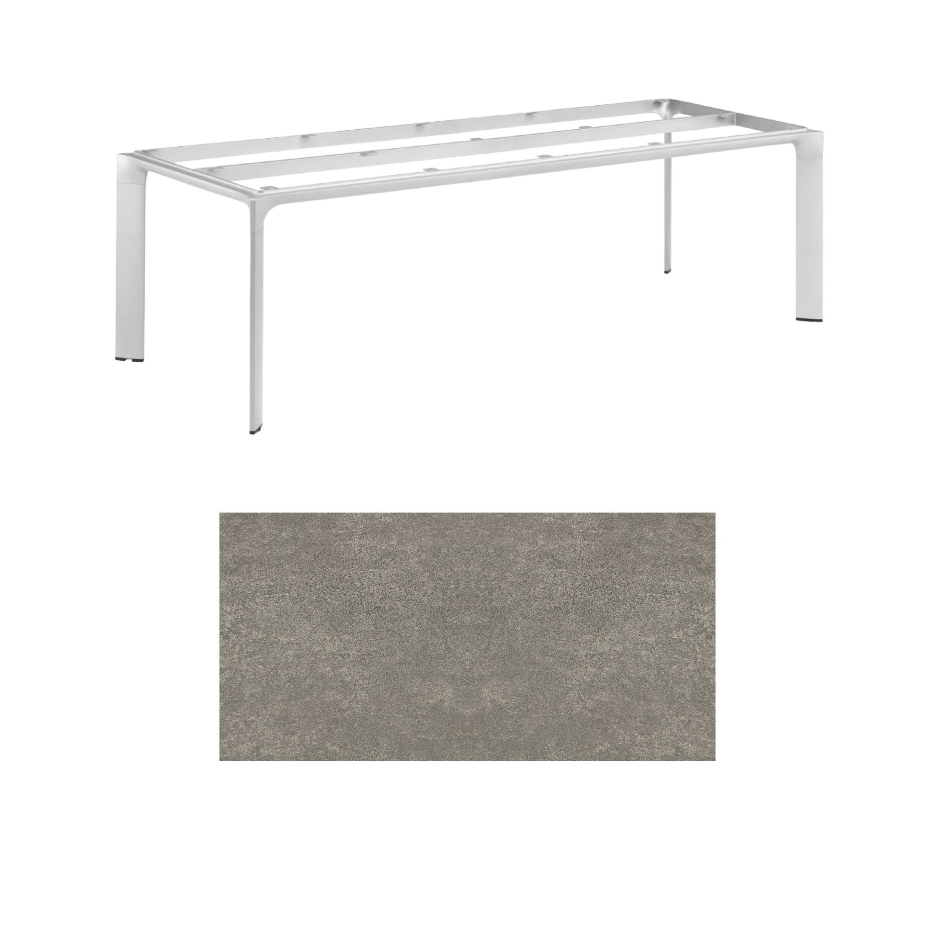 Kettler "Diamond" Tischsystem Gartentisch, Tischgestell 220x95cm, Alu silber, Tischplatte Keramik grau-taupe