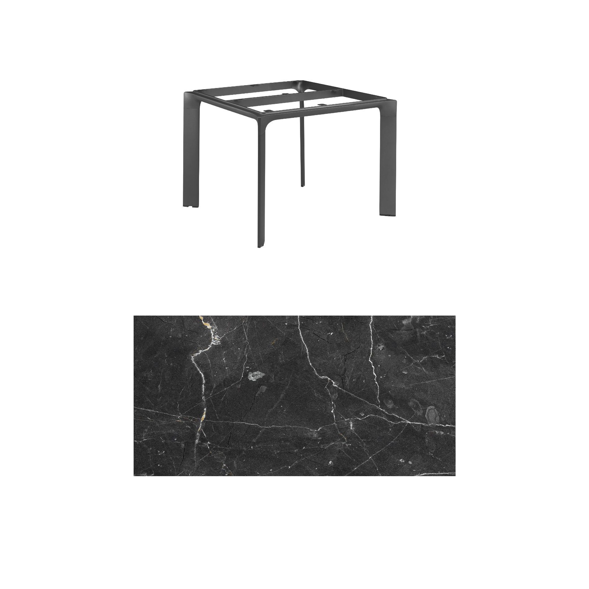Kettler "Diamond" Tischsystem Gartentisch, Gestell Aluminium anthrazit, Tischplatte HPL Marmor grau, 95x95 cm