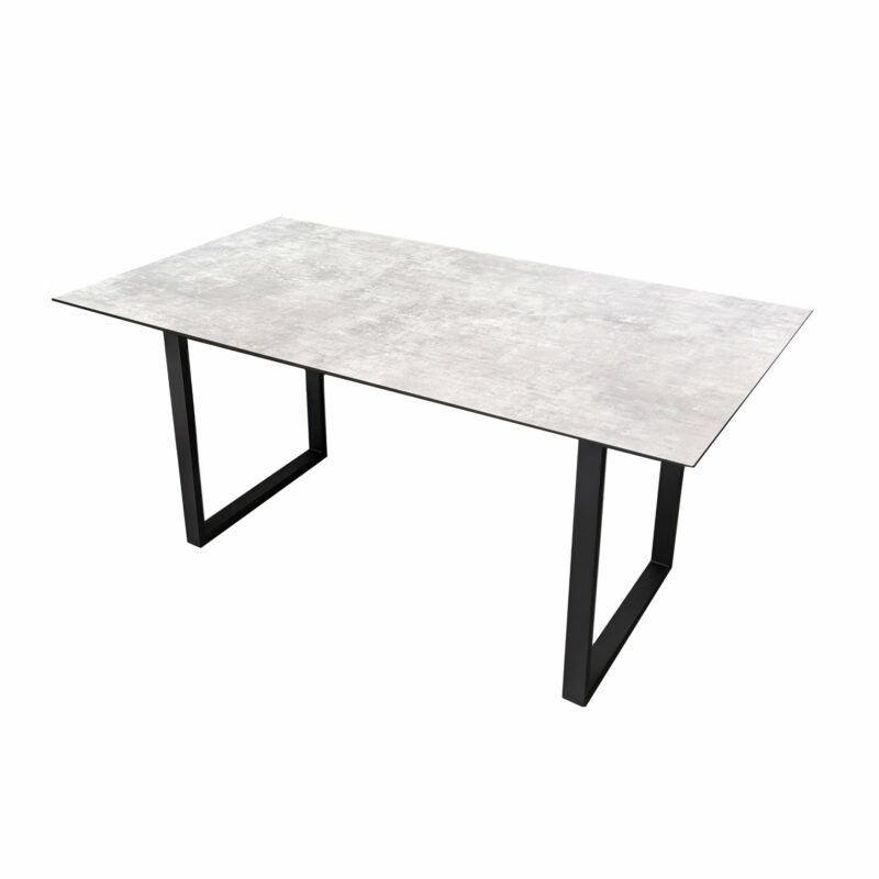 Jati&Kebon Dining-Tisch "Rao-Yoro", Gestell Aluminum eisengrau, Tischplatte HPL Granit hellgrau, 160x90x73,5 cm