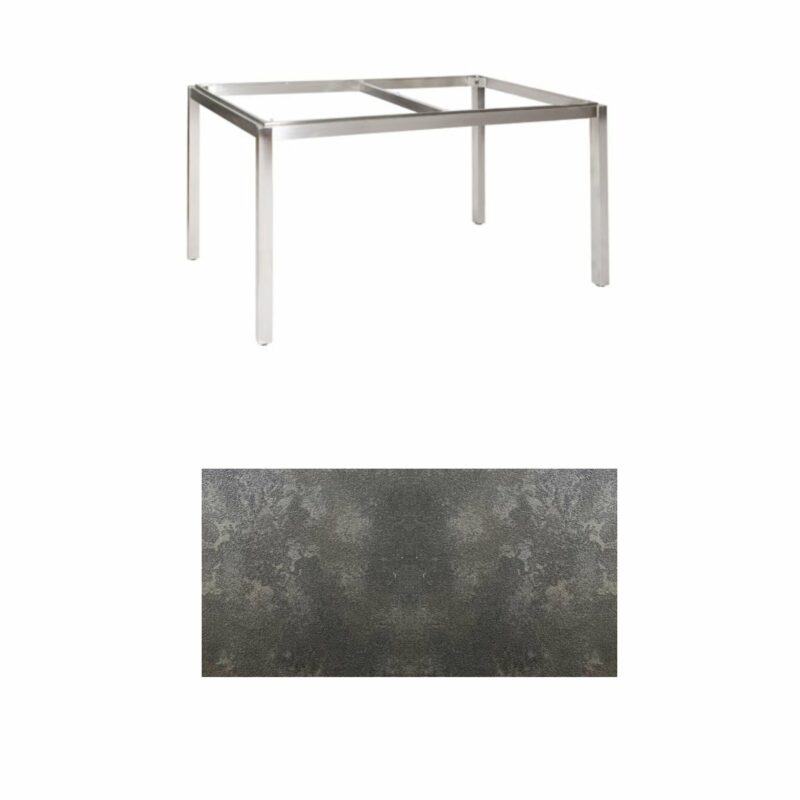 Jati & Kebon Tischgestell "Muri" 130x80 cm, Edelstahl, Tischplatte HPL Granit dunkelgrau