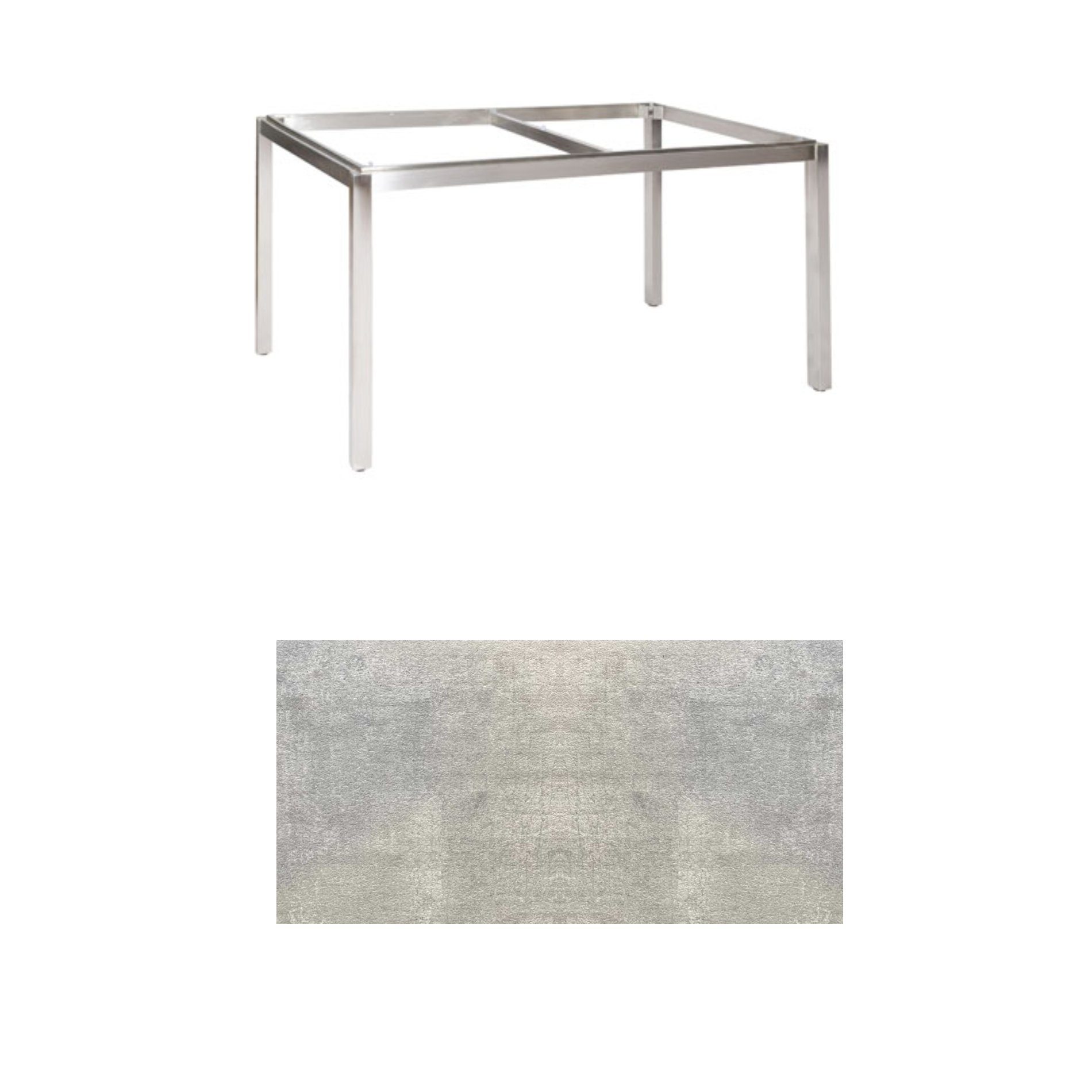 Jati & Kebon Tischgestell "Muri" 130x80 cm, Edelstahl, Tischplatte HPL Granit hellgrau