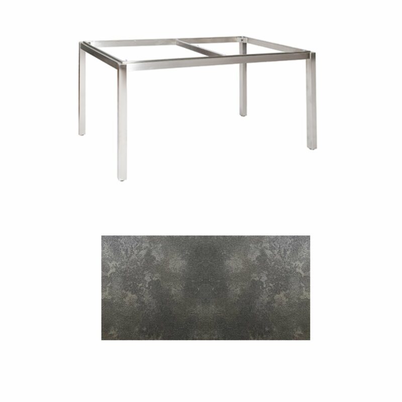 Jati & Kebon Tischgestell "Muri" 160x90 cm, Edelstahl, Tischplatte HPL Granit dunkelgrau