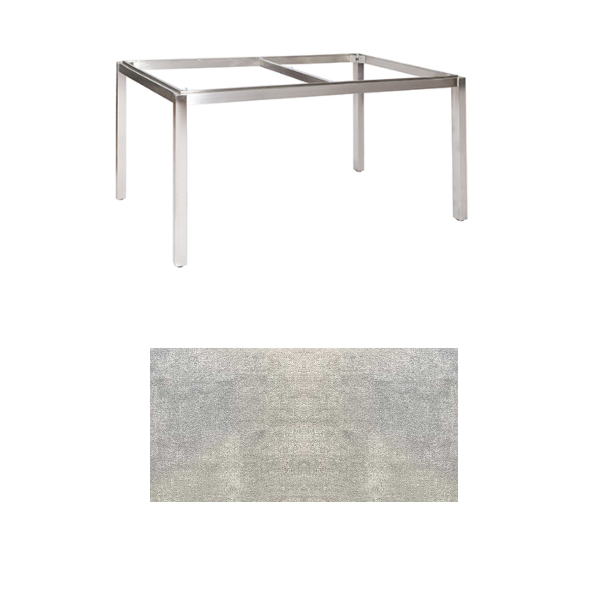 Jati & Kebon Tischgestell "Muri" 160x90 cm, Edelstahl, Tischplatte HPL Granit hellgrau