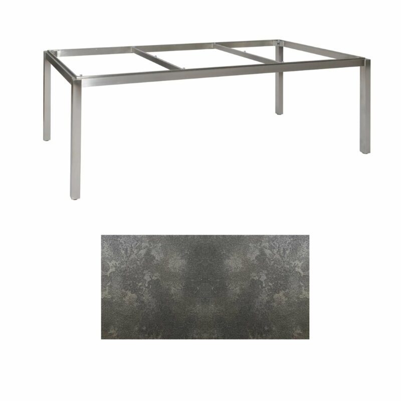 Jati & Kebon Tischgestell "Muri" 220x100 cm, Edelstahl, Tischplatte HPL Granit dunkelgrau