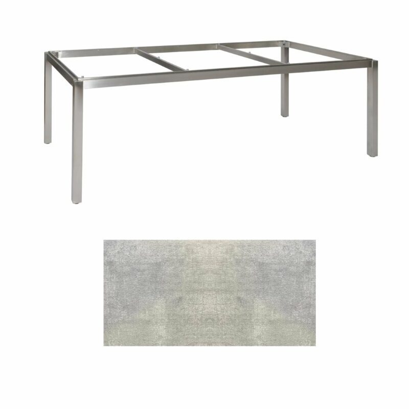 Jati & Kebon Tischgestell "Muri" 220x100 cm, Edelstahl, Tischplatte HPL Granit hellgrau