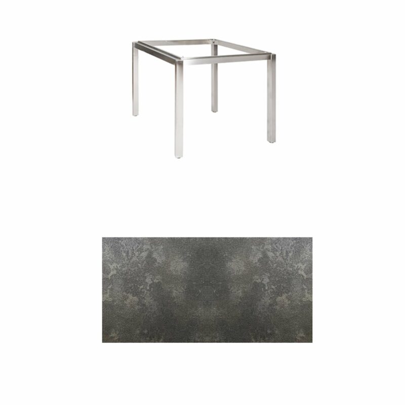 Jati & Kebon Tischgestell "Muri" 90x90 cm, Edelstahl, Tischplatte HPL Granit dunkelgrau