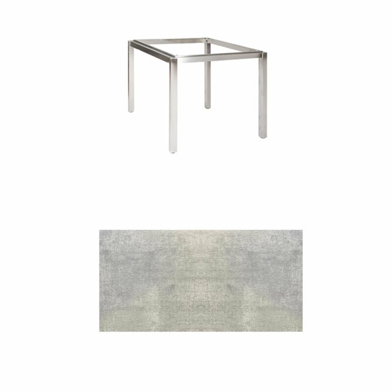 Jati & Kebon Tischgestell "Muri" 90x90 cm, Edelstahl, Tischplatte HPL Granit hellgrau