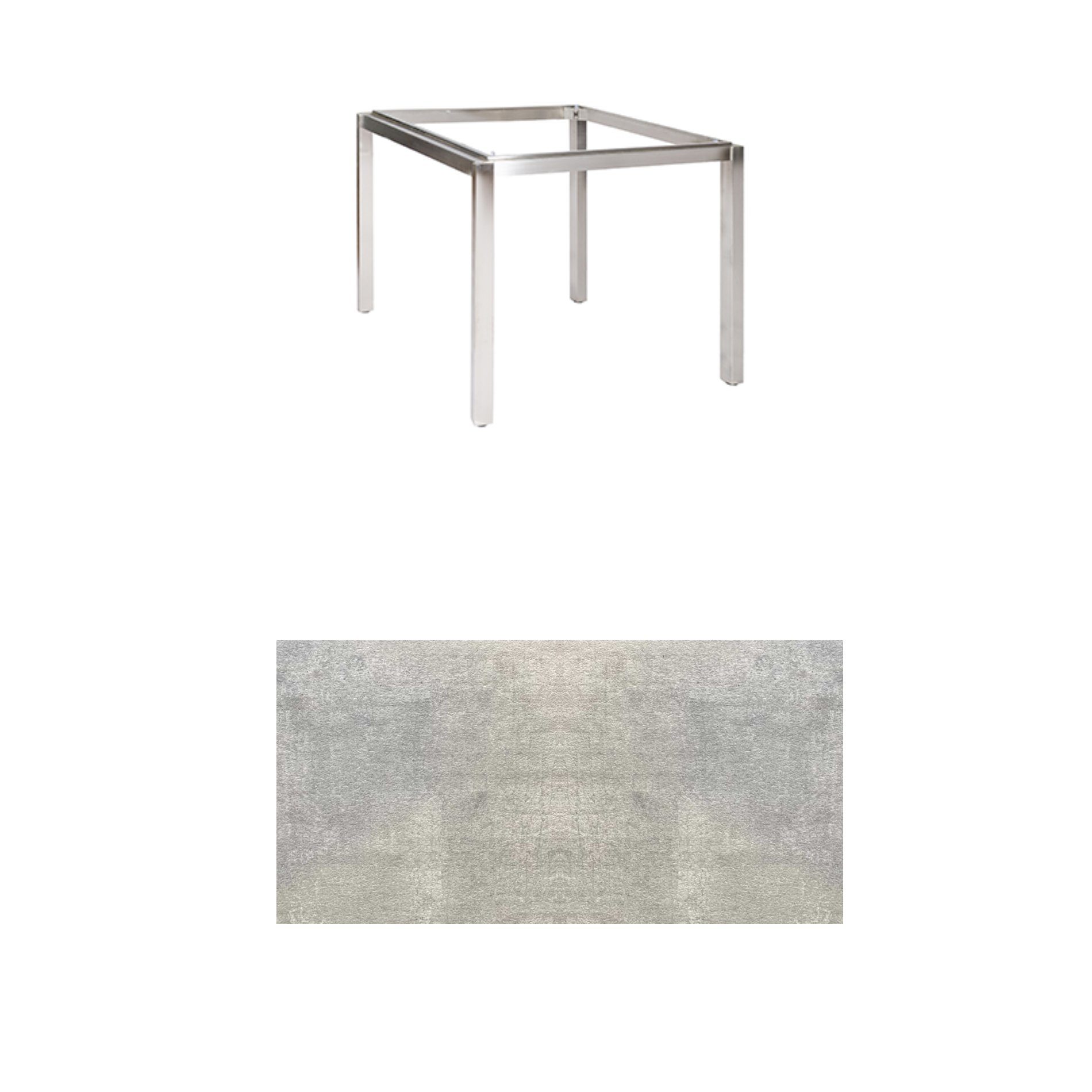 Jati & Kebon Tischgestell "Muri" 90x90 cm, Edelstahl, Tischplatte HPL Granit hellgrau