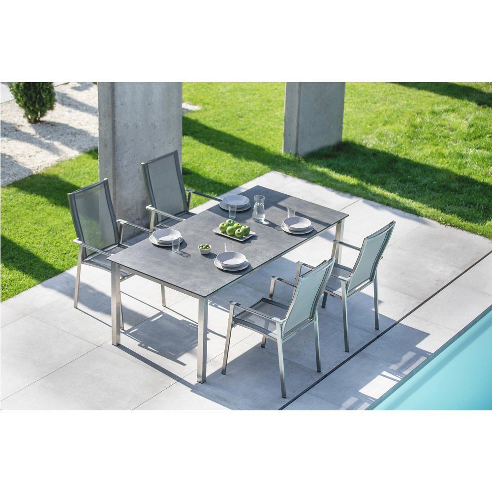 Niehoff Gartentisch "Nelson" , Gestell Edelstahl, Tischplatte HPL beton mit Stuhl "Scalea"