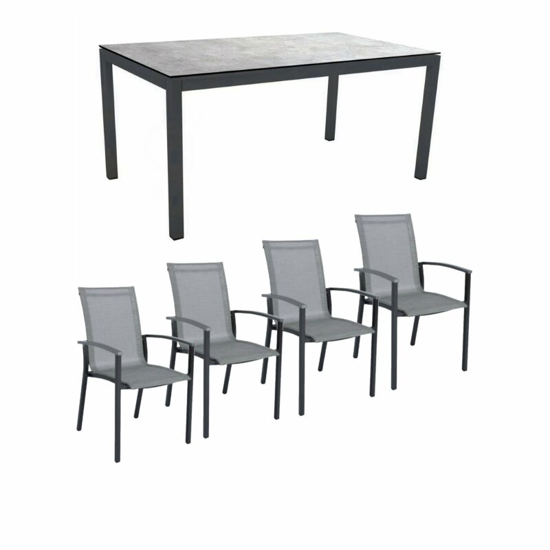 Stern Gartenmöbel-Set "Evoee", Gestelle Aluminium anthrazit, Sitzfläche Textilgewebe silberfarben, Tischplatte HPL