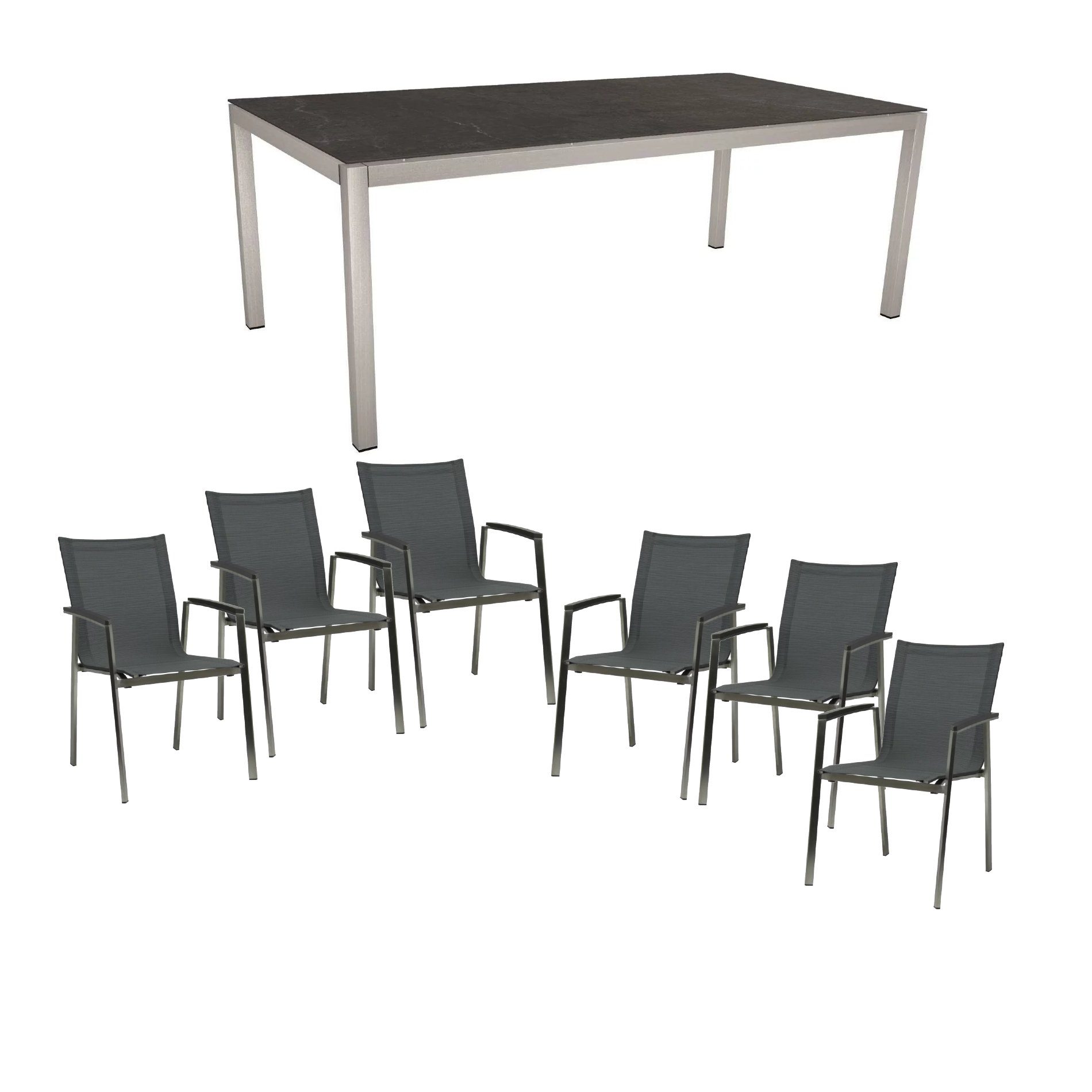 Stern Gartenmöbel-Set mit Stuhl "New Top", Textilgewebe karbon und Tisch 200x100cm, Gestelle Edelstahl, Tischplatte Dekton lava anthrazit
