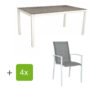 Stern Gartenmöbel-Set "Evoee", Gestelle Aluminium weiß, Sitzfläche Textilgewebe silberfarben, Tischplatte HPL Zement