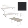 Jati&Kebon "Rao" Diningset, Gestelle Aluminium weiß, Polsterset Natté sooty, Tischplatte HPL Granit hellgrau, 160x90 cm