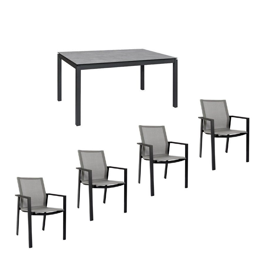 Jati&Kebon Gartenmöbel-Set mit Stuhl "Beja" und Tisch 160x90 cm "Lugo", Alu anthrazit, Tischplatte HPL