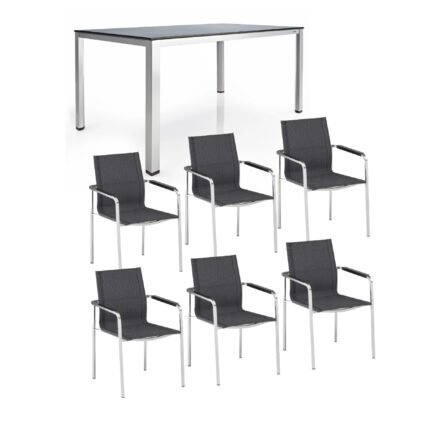 Kettler Gartenmöbel-Set mit Stapelsuhl "Feel" und Tisch "Cubic", Gestelle Edelstahl, Tischplatte HPL