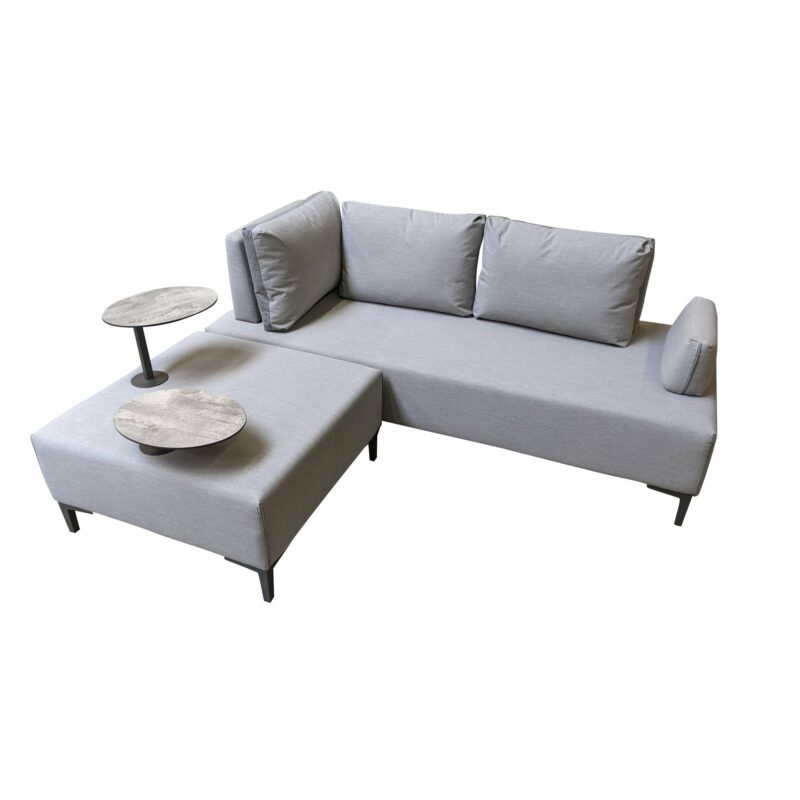 Ploß "Luxor" Multifunktionssofa & -sessel, Gestell Aluminium anthrazit matt, Polster grau, Tischplatte HPL