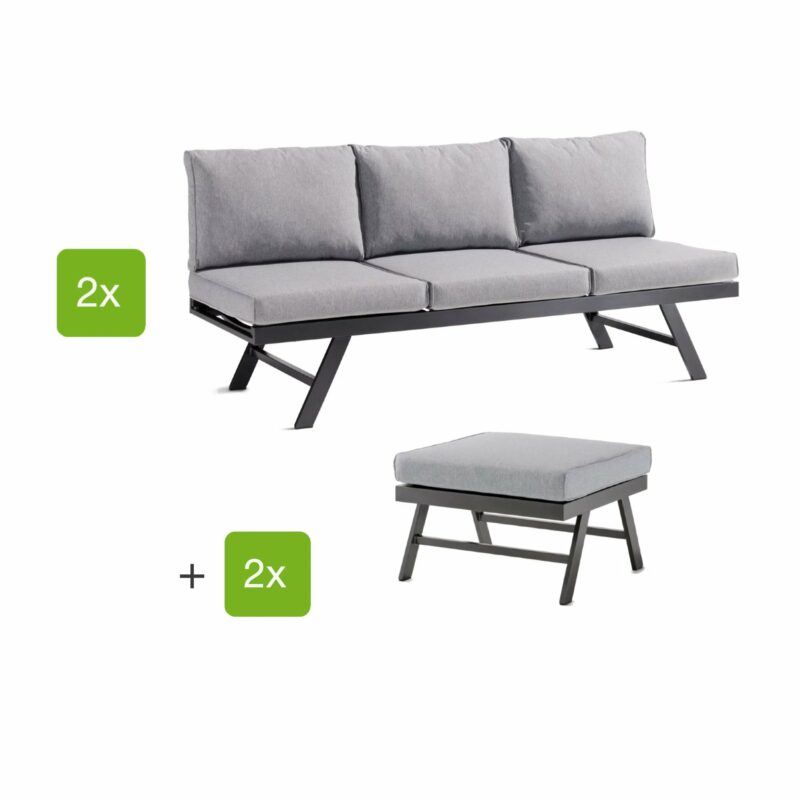 Sieger Loungeserie "Auckland", Gestell Aluminium eisengrau, Kissenfarbe hellgrau