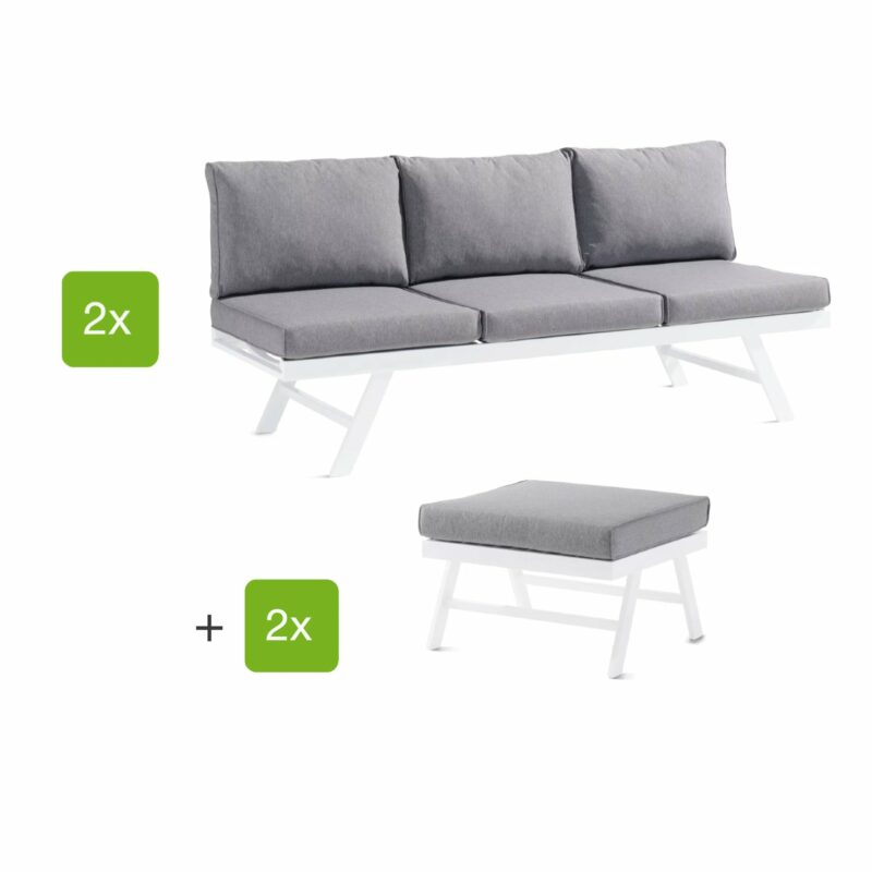 Sieger Loungeserie "Auckland", Gestell Aluminium weiß, Kissenfarbe hellgrau