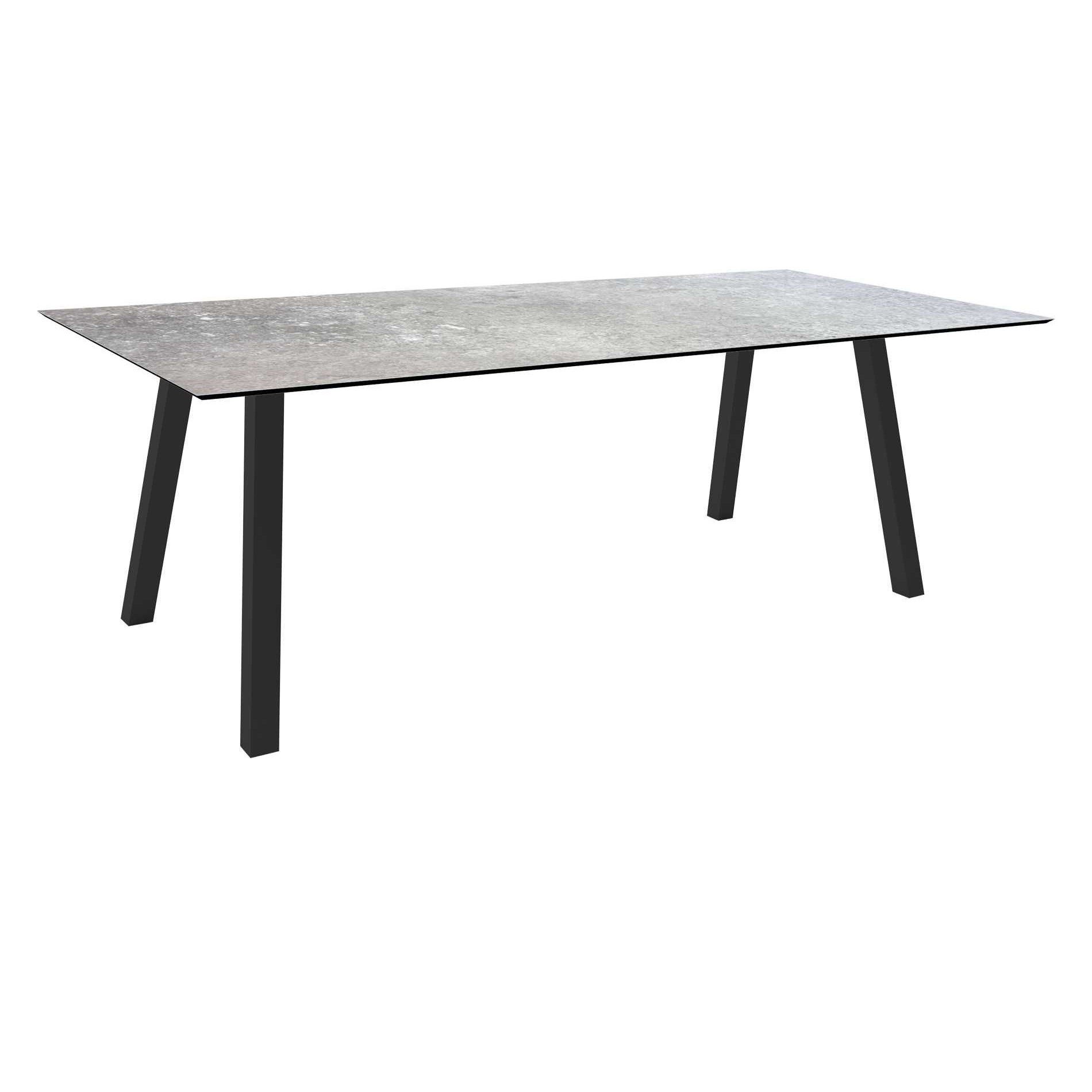 Stern Tisch "Interno", Größe 220x100cm, Alu anthrazit, Vierkantrohr, Tischplatte HPL Vintage Stone