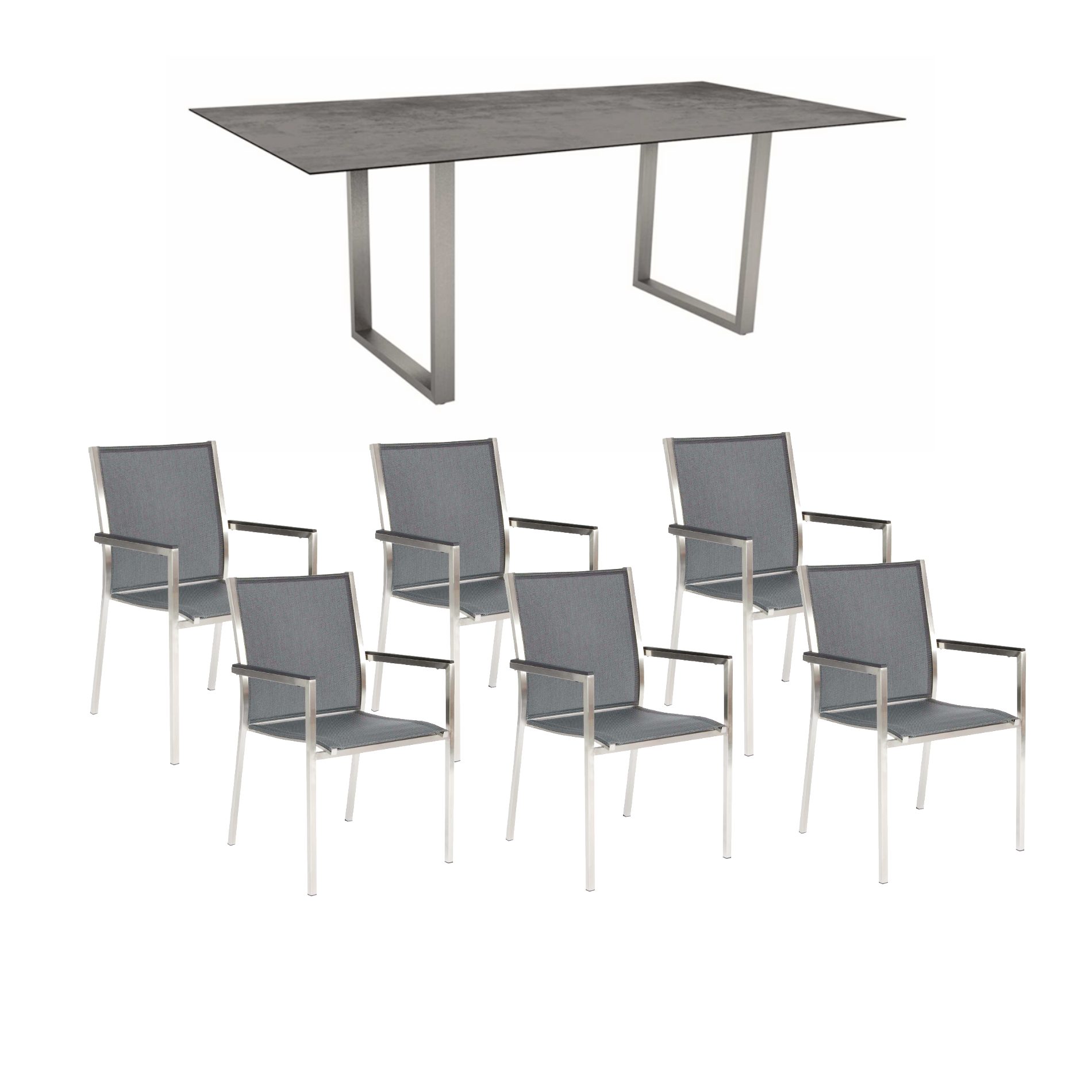 Stern Gartenmöbel-Set mit Stuhl "Polaris" und Kufentisch, Gestell Edelstahl, Platte HPL Zement