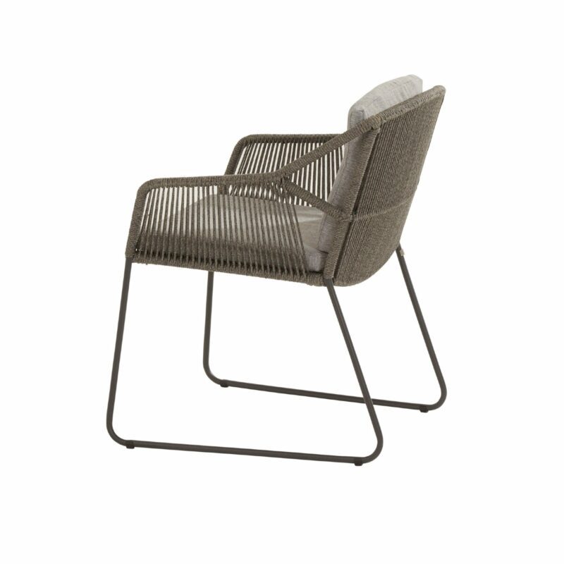 4Seasons Diningsessel "Accor", Gestell Edelstahl anthrazit, Rope mid grey, Kissenset grau