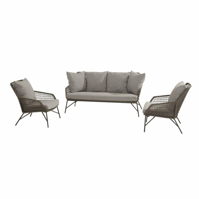 4Seasons Outdoor Loungeset "Babilonia", Edelstahl anthrazit, Rope mid-grey, inkl. Sitz- und Rückenkissen