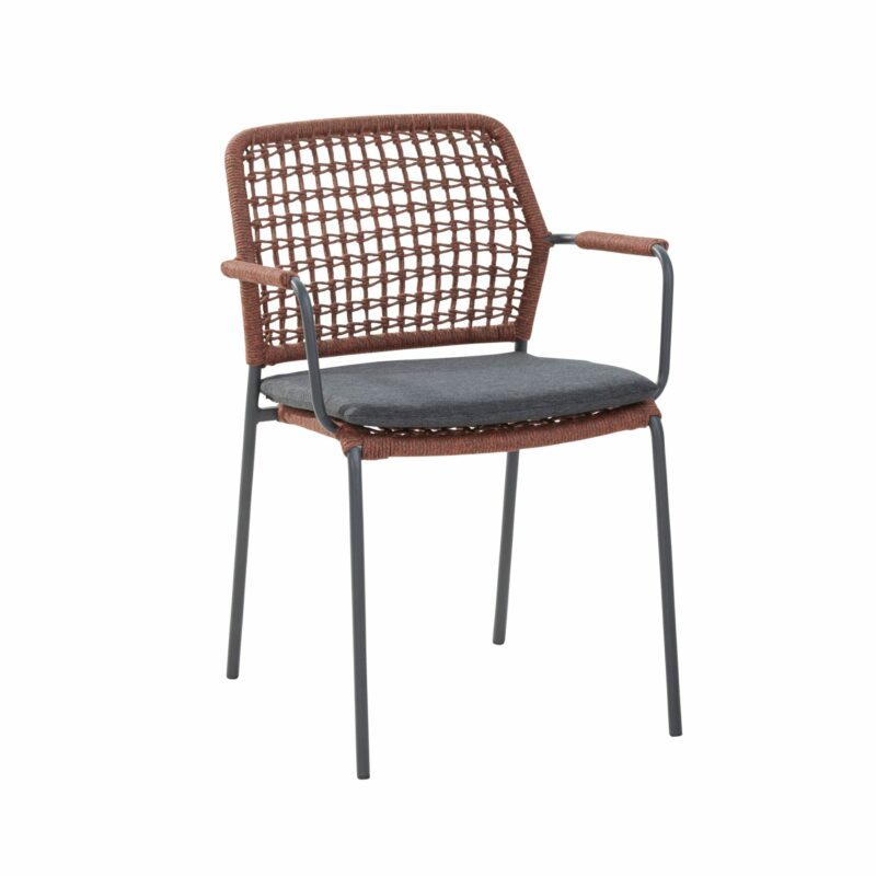 4Seasons Outdoor "Barista" Diningsessel, Gestell Edelstahl anthrazit, Rope terracotta, Sitzkissen grau