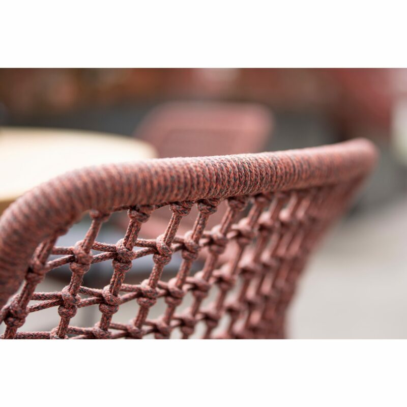4Seasons Outdoor "Barista" Diningsessel, Gestell Edelstahl anthrazit, Rope terracotta, Sitzkissen grau, Detail Rope