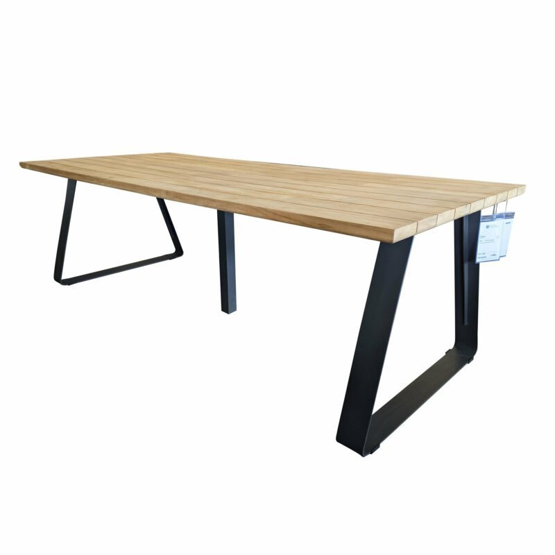 4Seasons Outdoor Gartentisch "Basso", Größe 240x100 cm, Alu anthrazit, Tischplatte Teak, im Original mit zusätzlichem Mittelfuß