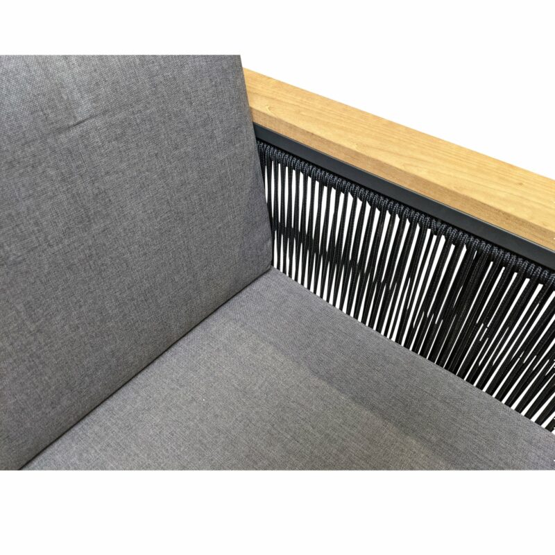Jati&Kebon Loungesessel "Miray", Gestell Aluminium eisengrau, Rope schwarz, Teakarmlehnen, Polster grau
